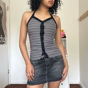Striped Halter Top - Gray and Black